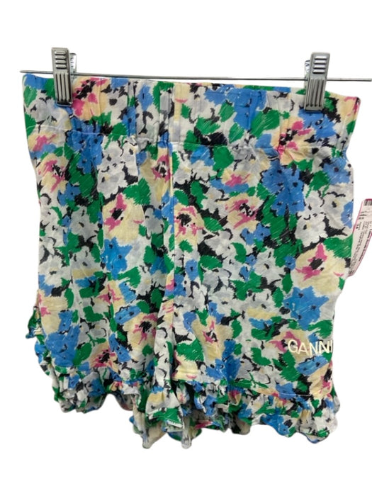 Ganni Size 34 Blue, Green, Yellow Cotton Spaghetti Strap Floral Short Set Blue, Green, Yellow / 34