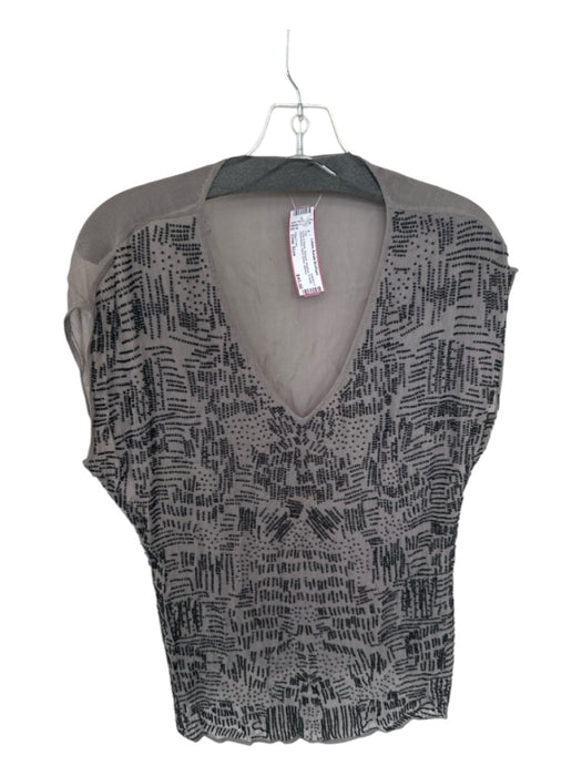 Chan Luu Size One Size Gray & Black Viscose Beaded V Neck Sleeveless Top Gray & Black / One Size