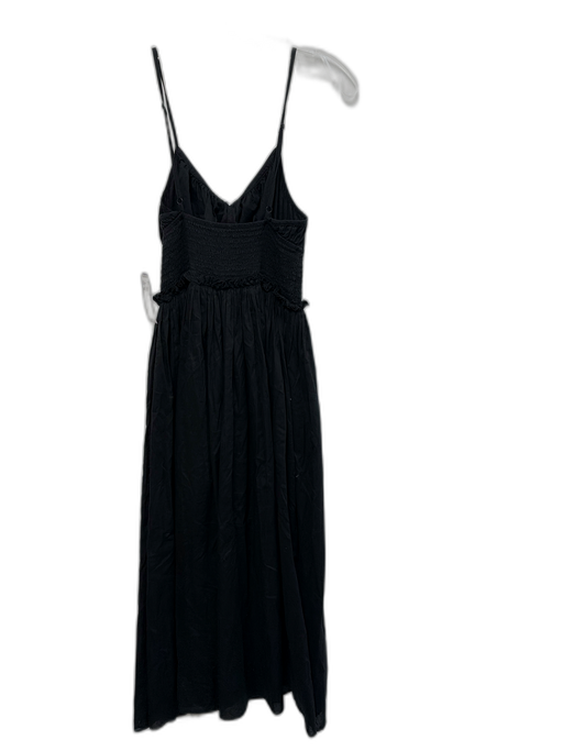 Maje Size 36 Black Cotton Spaghetti Strap Shirred Waist Tie Neck Dress Black / 36