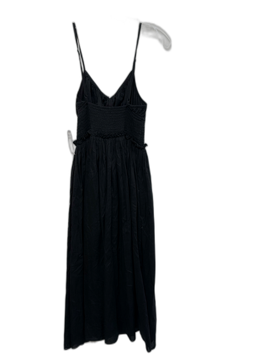Maje Size 36 Black Cotton Spaghetti Strap Shirred Waist Tie Neck Dress Black / 36