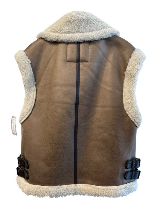Zara Size XS Brown & Cream Polyester Blend Front Zip Faux Fur Pockets Vest Brown & Cream / XS
