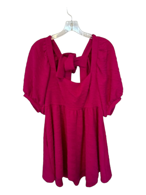 Free People Size L Magenta Polyester Blend Short Balloon Sleeve Textured Dress Magenta / L