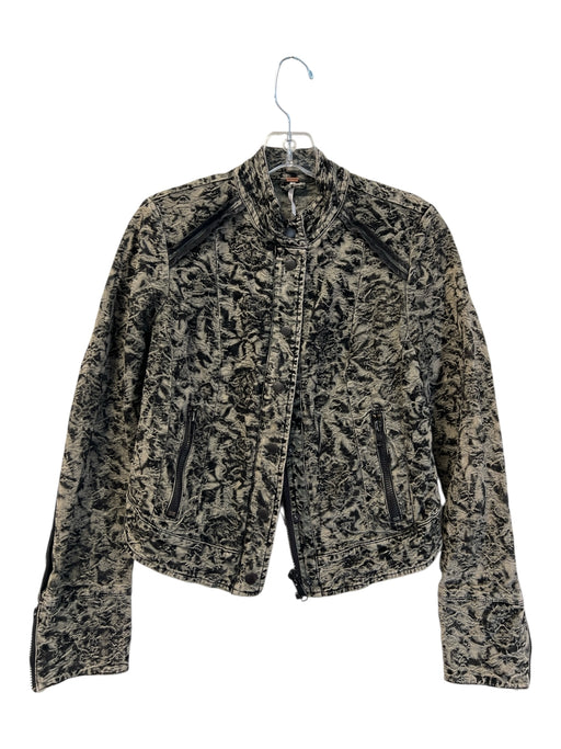 Free People Size 4 Black & Gray Cotton Blend Front Zip & Snap Zip Pocket Jacket Black & Gray / 4
