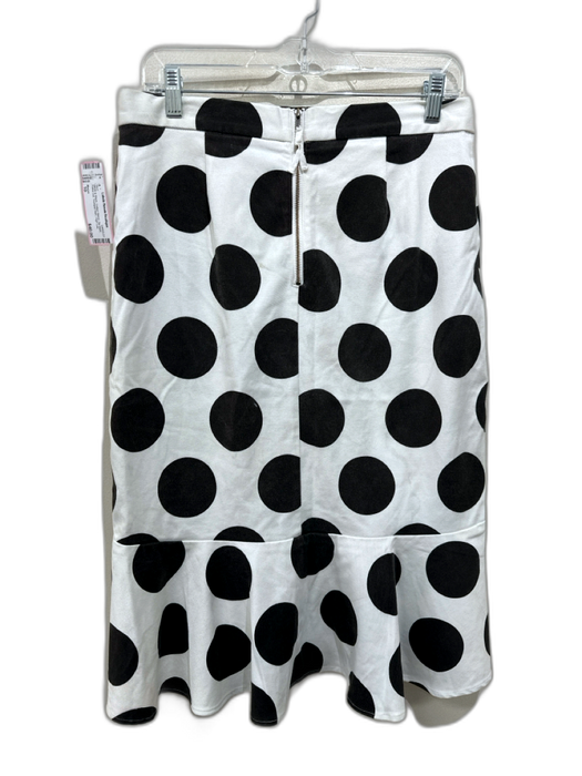 Maeve Size 10 White & Black Cotton Blend Zip Back Polka Dot Trumpet Hem Skirt White & Black / 10