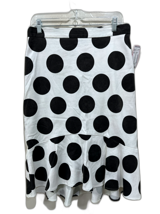 Maeve Size 10 White & Black Cotton Blend Zip Back Polka Dot Trumpet Hem Skirt White & Black / 10