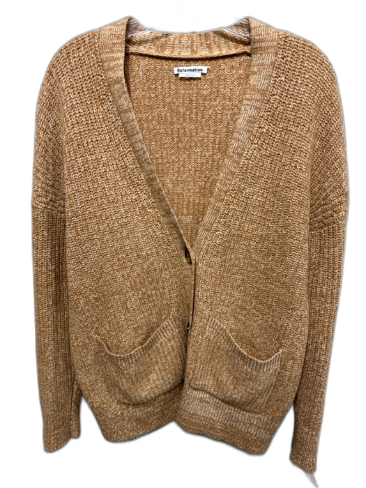 Reformation Size Small Tan & cream Yak Rib Knit Heathered Button Up Cardigan Tan & cream / Small