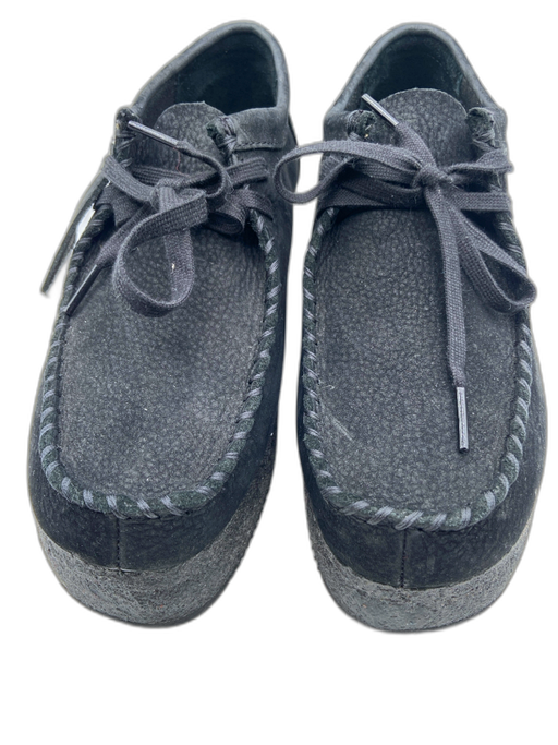 Clarks Shoe Size 8 Black Suede Round Square Toe Whipstitch Lace Up Flats Black / 8