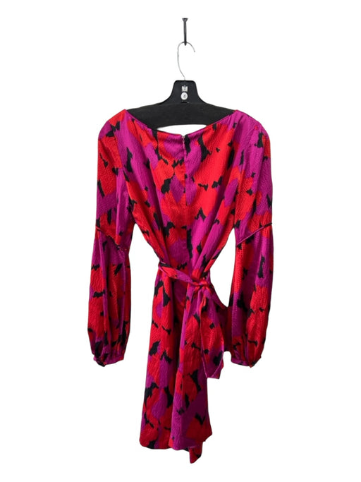 Tory Burch Size 6 Black Red & Pink Silk Abstract Long Sleeve Back Zip Dress Black Red & Pink / 6