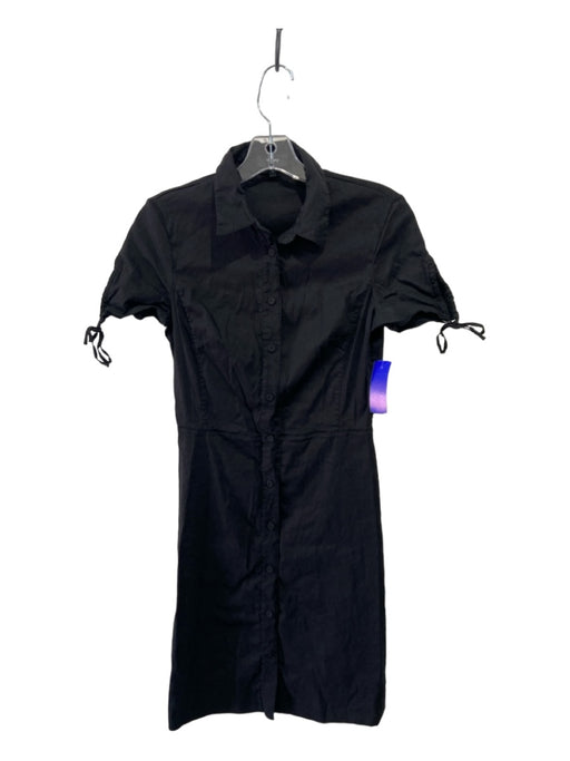 Theory Size 6 Black Linen Blend Collared Button Up Short Sleeve Tie Sleeve Dress Black / 6
