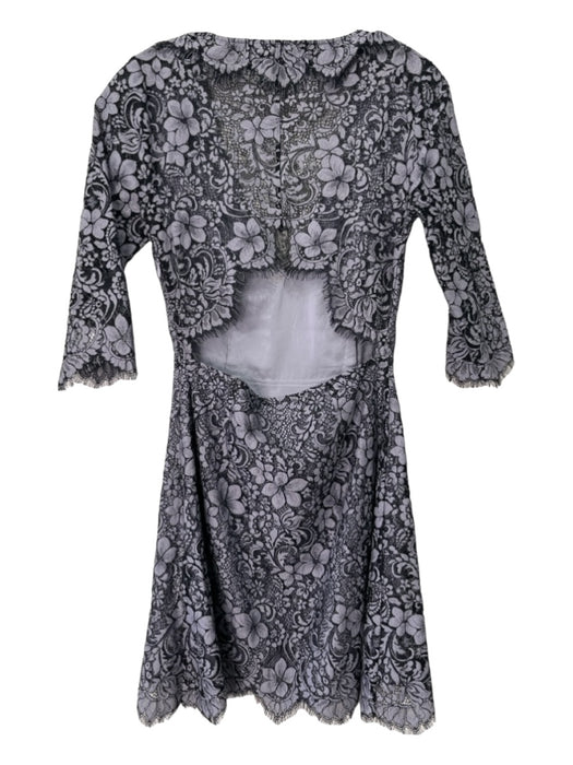 For Love & Lemons Size Small Black & Gray Nylon Blend 3/4 Sleeve V Neck Dress Black & Gray / Small