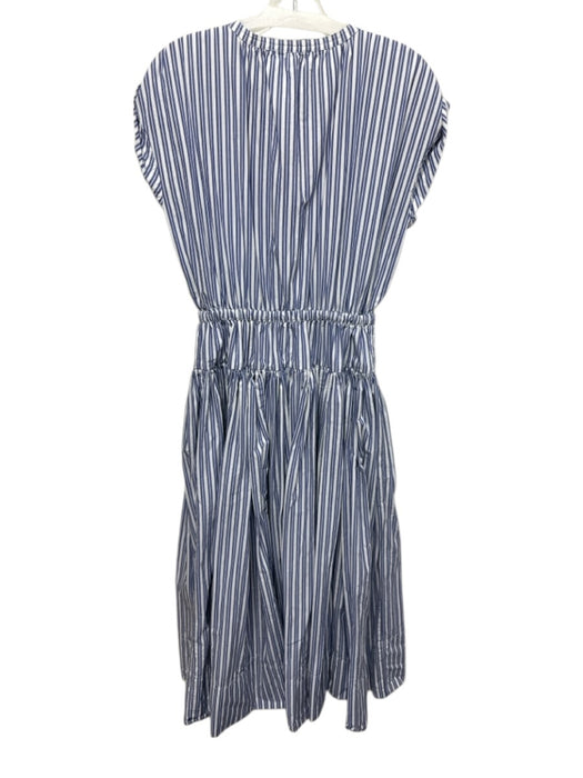 J Crew Size S Blue & White Print Cotton Stripe Elastic Waist Zipper Dress Blue & White Print / S