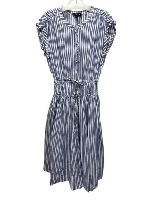 J Crew Size S Blue & White Print Cotton Stripe Elastic Waist Zipper Dress Blue & White Print / S