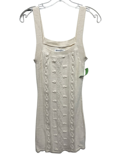 Reformation Size S Cream Cotton Embroidered Textured Sleeveless Dress Cream / S