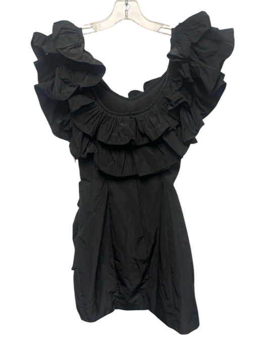 Alexis Size S Black Polyester Gathered Side Ruffle Mini Dress Black / S
