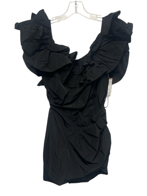 Alexis Size S Black Polyester Gathered Side Ruffle Mini Dress Black / S