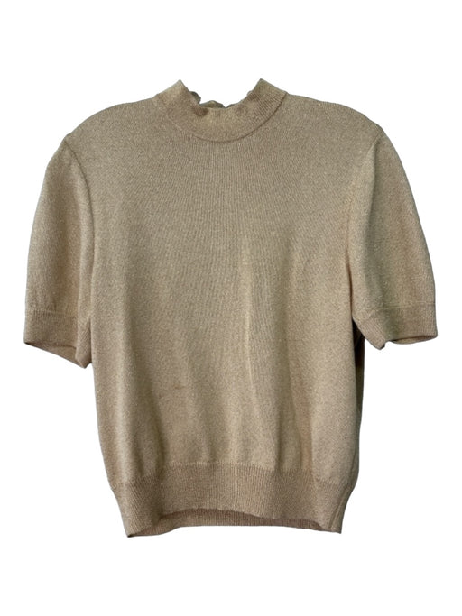 St John Basics Size 6 Gold Wool Blend Short Sleeve Mock Neck Back Zip Top Gold / 6