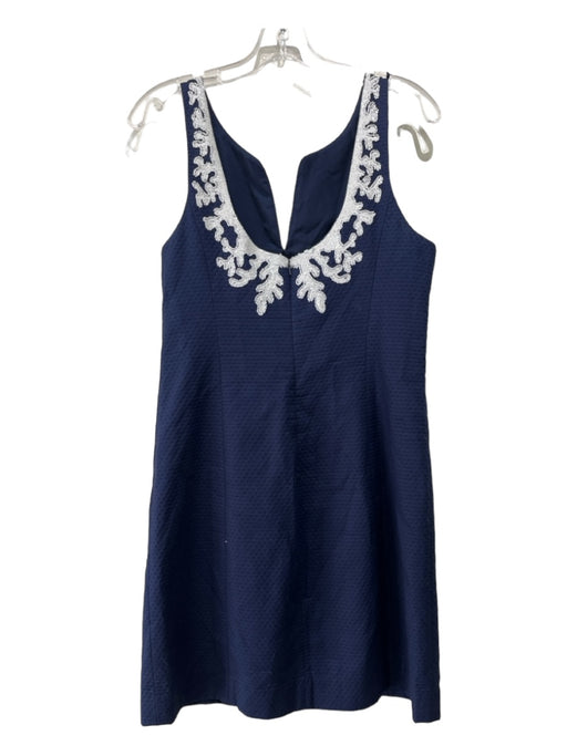 Lily Pulitzer Size 6 Navy & white Cotton Sequin Solid Sleeveless Back Zip Dress Navy & white / 6