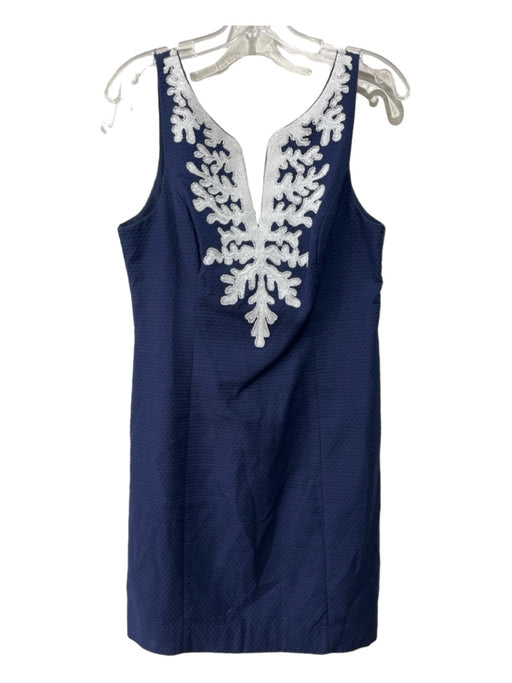 Lily Pulitzer Size 6 Navy & white Cotton Sequin Solid Sleeveless Back Zip Dress Navy & white / 6