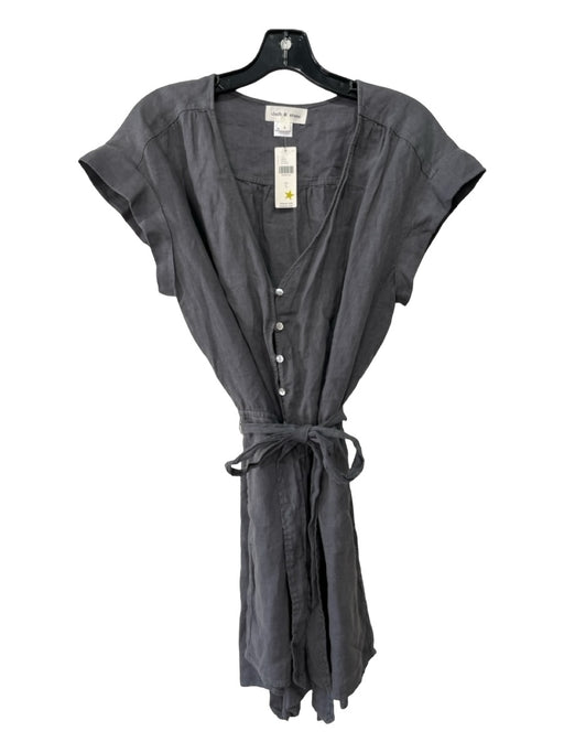 Cloth & Stone Size L Gray Linen Elastic Waist Cap Sleeve 1/2 Button Sash Romper Gray / L