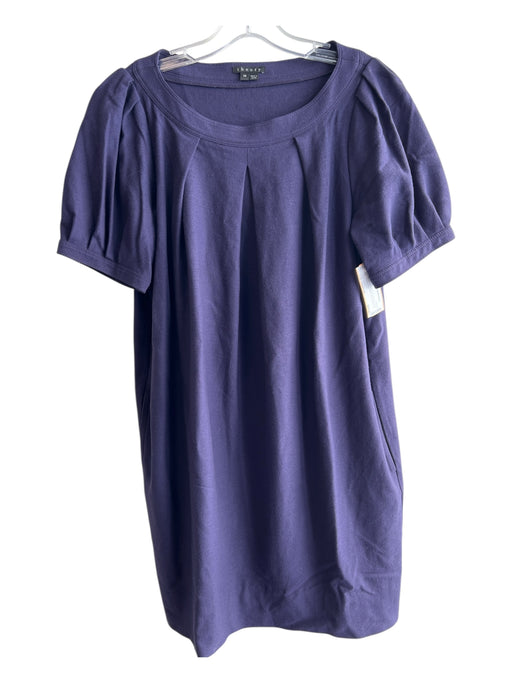 Theory Size Medium Purple Wool Blend Round Neck Short Sleeve Pleat Detail Dress Purple / Medium