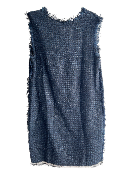 Lanvin Size 40 Navy Blue Cotton Blend Sleeveless Scoop Neck Fringe Detail Dress Navy Blue / 40
