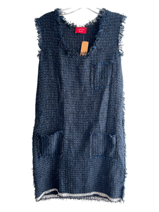 Lanvin Size 40 Navy Blue Cotton Blend Sleeveless Scoop Neck Fringe Detail Dress Navy Blue / 40