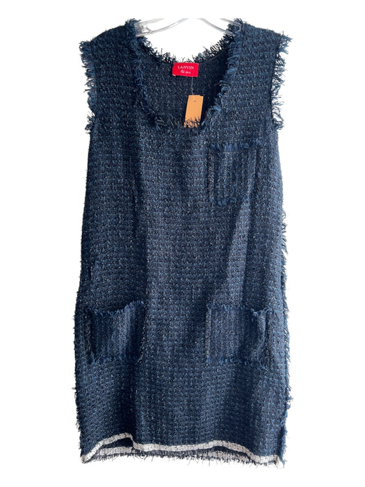 Lanvin Size 40 Navy Blue Cotton Blend Sleeveless Scoop Neck Fringe Detail Dress Navy Blue / 40