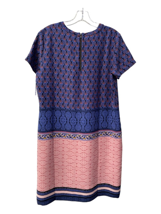Adrienne Vittadini Size 8 Blue, Pink & Multi Polyester Round Neck Back Zip Dress Blue, Pink & Multi / 8