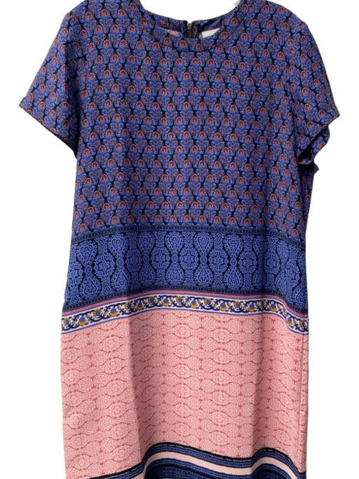 Adrienne Vittadini Size 8 Blue, Pink & Multi Polyester Round Neck Back Zip Dress Blue, Pink & Multi / 8