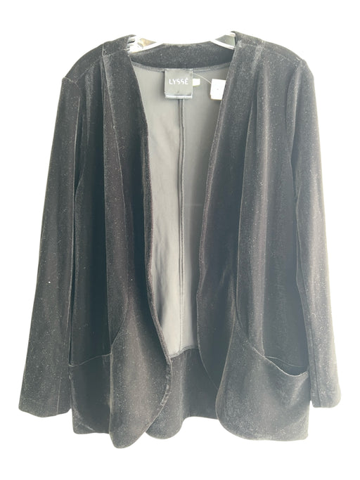 Lysse Size Medium Black Polyester Blend Long Sleeve Open Front Velvet Cardigan Black / Medium