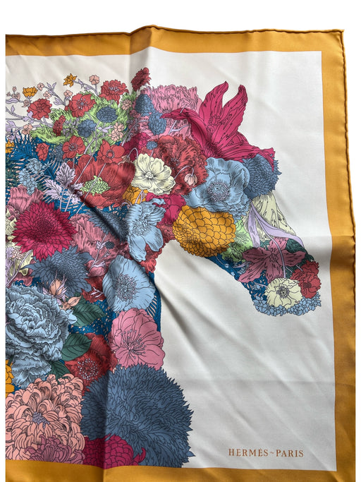 Hermes White Orange Pink No Fabric Tag Square Floral Print Hankerchief scarf White Orange Pink / S