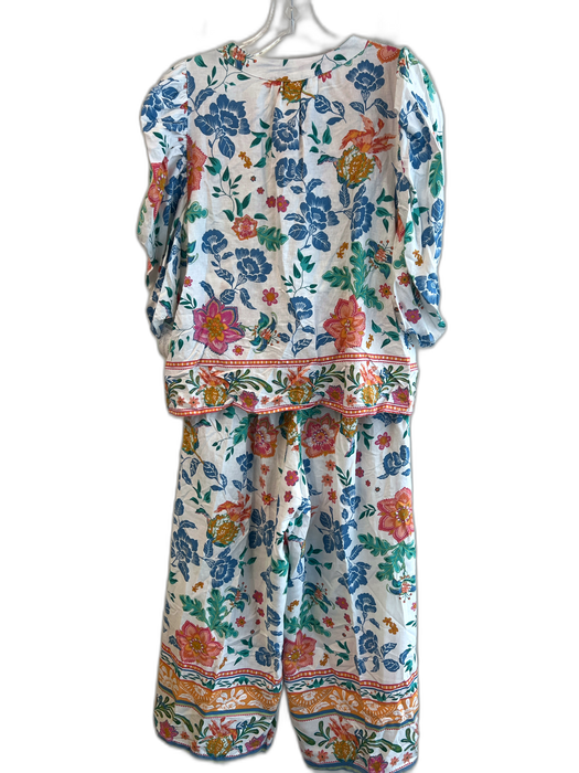 Rachel Zoe Size Medium White & Multi Linen Blend Floral stretch back Pant Set White & Multi / Medium