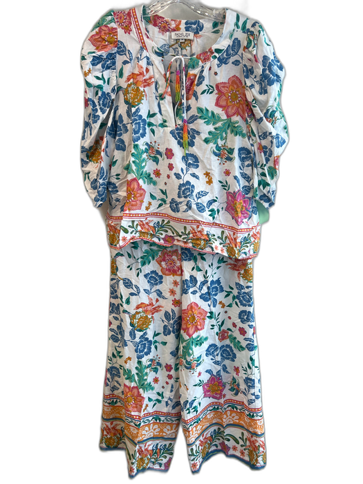 Rachel Zoe Size Medium White & Multi Linen Blend Floral stretch back Pant Set White & Multi / Medium