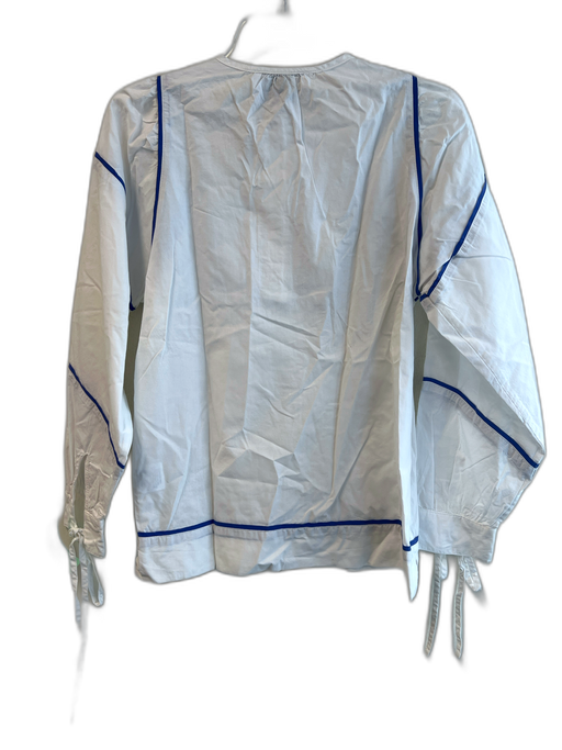 The Shirt Rochelle Behrens Size Small White & Blue Cotton Round Neck Piping Top White & Blue / Small