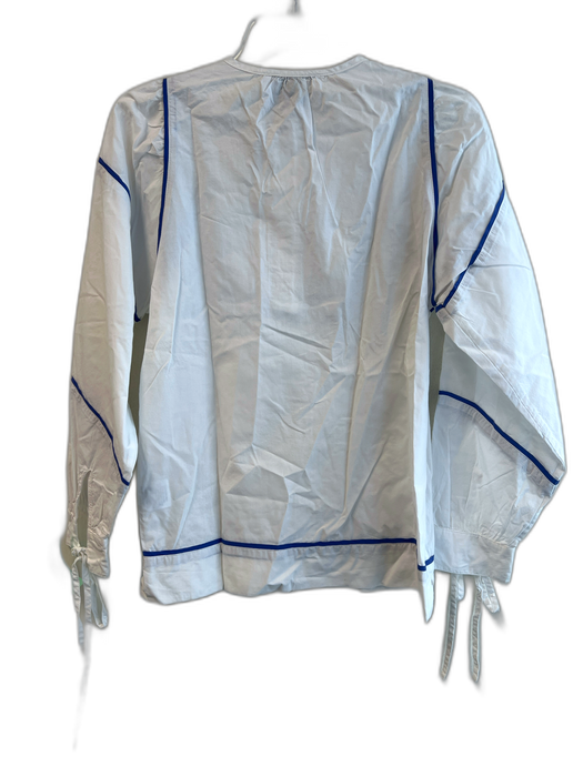 The Shirt Rochelle Behrens Size Small White & Blue Cotton Round Neck Piping Top White & Blue / Small