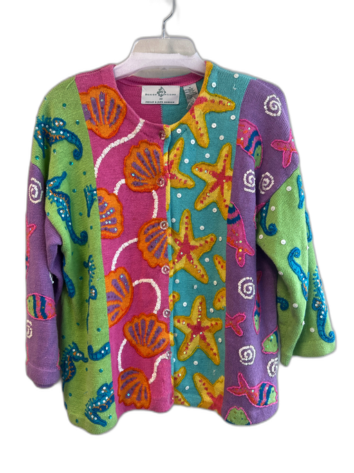 Design Options Size Medium Pink, Blue & Multi Rayon & Cotton Long Sleeve Sweater Pink, Blue & Multi / Medium
