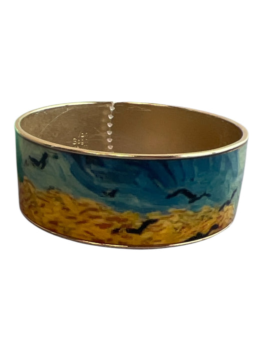 Van Gogh Museum Blue & Gold Metal Wide Birds Bangle Gold Plate Bracelet Blue & Gold
