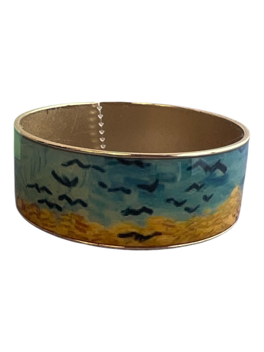 Van Gogh Museum Blue & Gold Metal Wide Birds Bangle Gold Plate Bracelet Blue & Gold