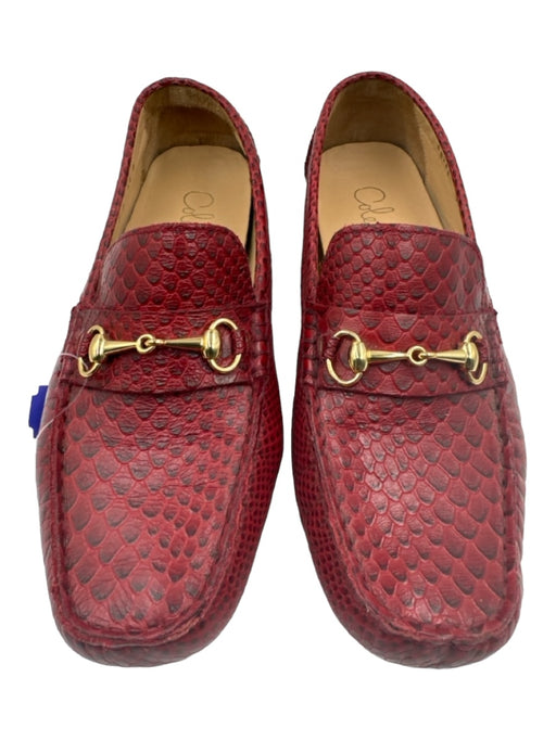 Cole Haan Shoe Size 7 Red Snakeskin Gold Horsebit Square Toe Slip On Loafers Red / 7