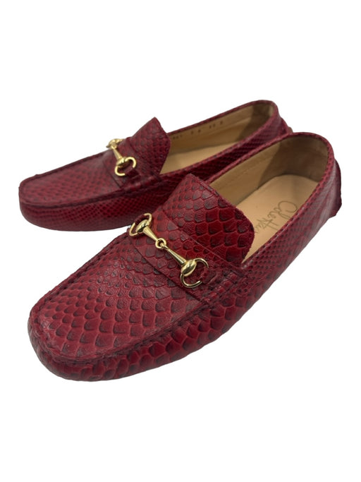 Cole Haan Shoe Size 7 Red Snakeskin Gold Horsebit Square Toe Slip On Loafers Red / 7