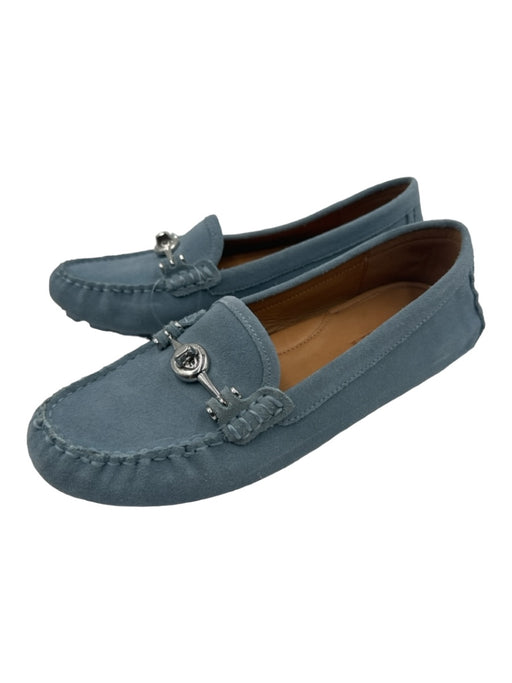 Coach Shoe Size 7 Sky Blue Suede Silver Hardware Whipstitch Round Toe Loafers Sky Blue / 7