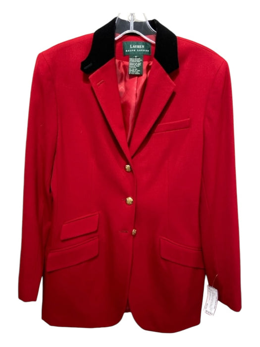 Lauren Ralph Lauren Size 6 Red & Black Wool Blend Blazer Velvet Detail Jacket Red & Black / 6