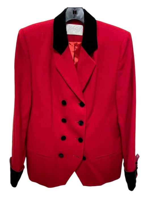 Lord & Taylor Size 6 Red & Black Wool Blazer Double Breast Shoulder Pads Jacket Red & Black / 6