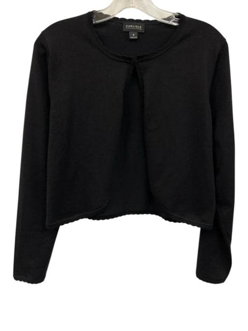 Carlisle Collection Size S Black Silk Blend scallop trim Single Button Cardigan Black / S