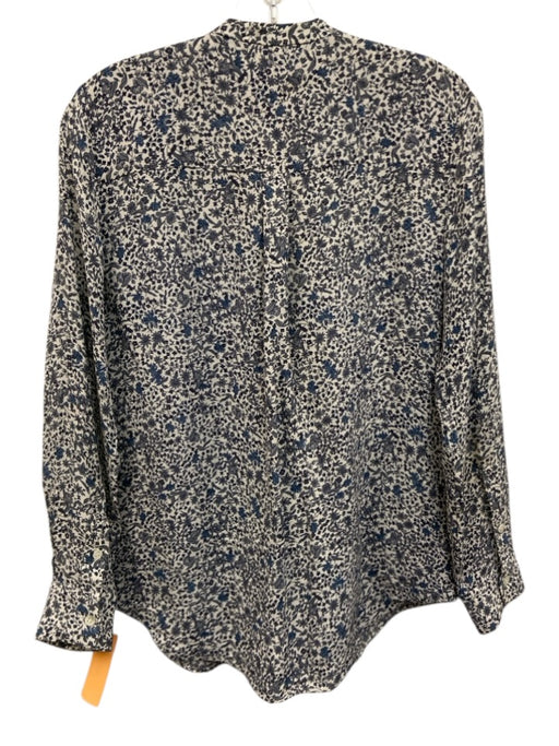 Theory Size S White, Blue, Gray Silk Collarless Floral Long Sleeve Top White, Blue, Gray / S