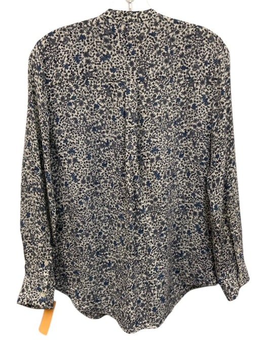 Theory Size S White, Blue, Gray Silk Collarless Floral Long Sleeve Top White, Blue, Gray / S