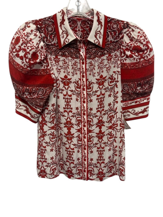 Alice + Olivia Size XS Red & White Silk Abstract Floral Button Down Top Red & White / XS