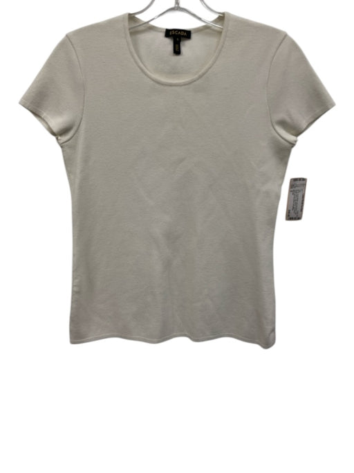 Escada Size S Ivory White Viscose Blend Knit Scoop Neck Cap Sleeve Top Ivory White / S
