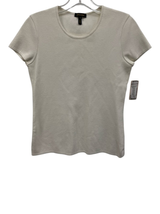 Escada Size S Ivory White Viscose Blend Knit Scoop Neck Cap Sleeve Top Ivory White / S
