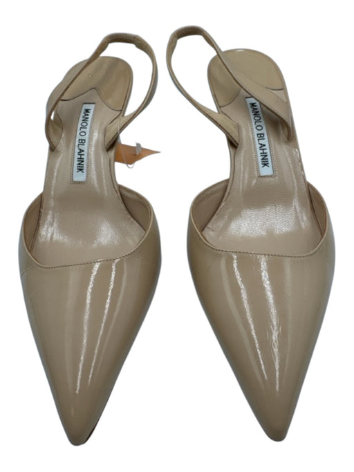 Manolo Blahnik Shoe Size 37.5 Beige Leather Slingback Pointed Toe Pumps Beige / 37.5